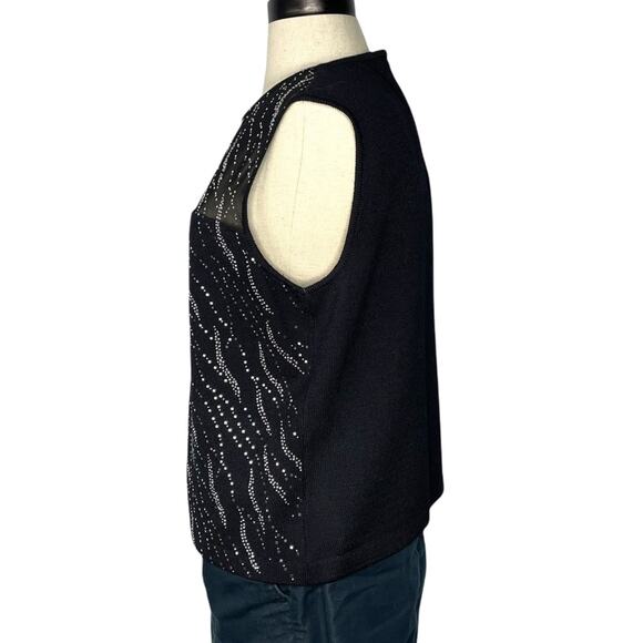 St John Santana Knit Sequin Sleeveless Blouse Black Silver NWT M $585 - Picture 11 of 15